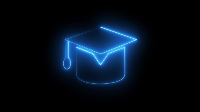 neon graduation hat symbol for education and university concept 4k animation
