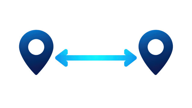 Location Pins with Double Arrow Representing Distance and Navigation