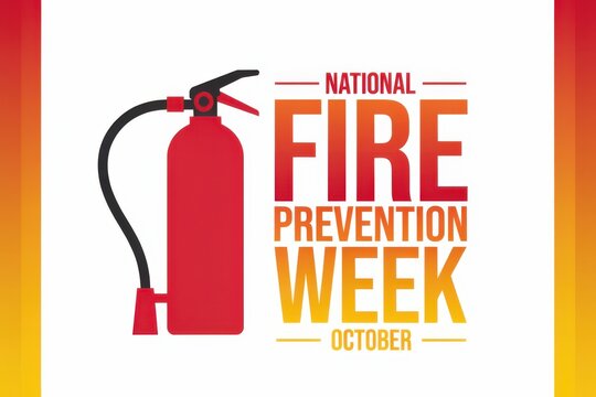National fire prevention week poster with fire extinguisher illustration