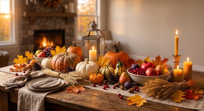 Luxury Thanksgiving Harvest Table Photorealistic Background