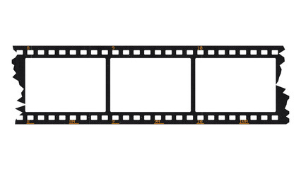Fototapeta premium Torn 35mm film strip with three blank frames and ragged ends on a transparent background