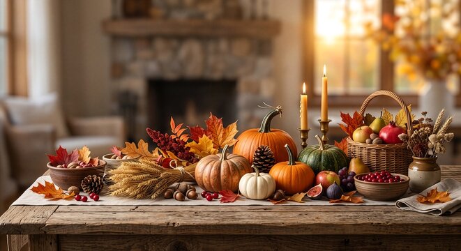 Luxury Thanksgiving Harvest Table Photorealistic Background