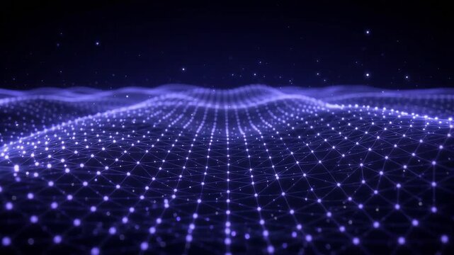 Glowing blue digital wave particles creating abstract network motion footage for futuristic technology background data design