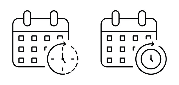 Reschedule and Recurring Appointment Calendar Icon Set Vector Thin Line Style