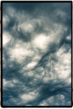Dark mammatus clouds filling stormy