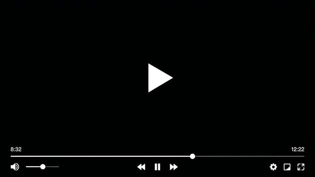 Video player interface with play button and progress bar on black background