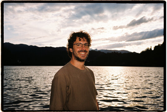 Man smiling enjoying sunset