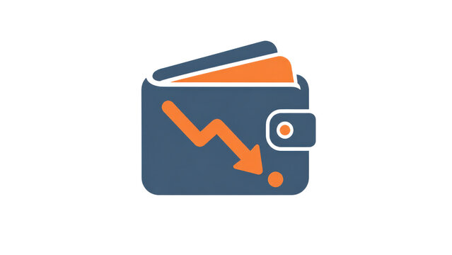 Wallet Icon with Downward Arrow for Financial Loss and Budget Decrease