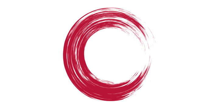 Circle brush stroke vector isolated on white background. Red enso zen circle brush stroke. For stamp, seal, ink and paintbrush design template. Grunge hand drawn circle shape, vector illustration