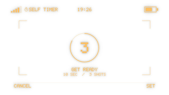 Self timer camera viewfinder overlay with countdown ring and numeral on a transparent background