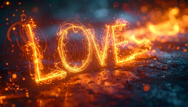 LOVEの文字を描く光のライン　fireworks art、ライトペインティング　光跡