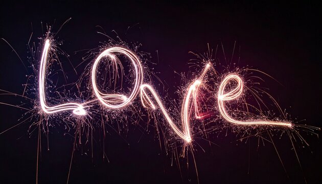 LOVEの文字を描く光のライン　fireworks art、ライトペインティング　光跡