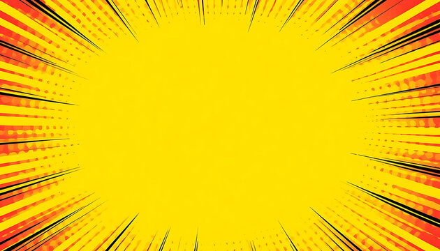 Comic book style yellow and red sunburst background with radial speed lines effect