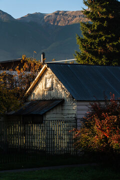 Rustic House at Autumn Sunset in Patagonia