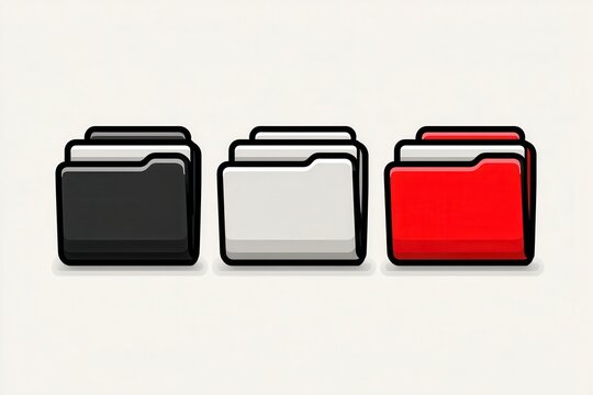 Three archive folders black white red on plain background