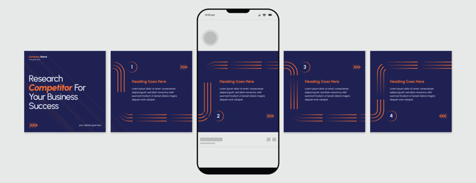 Business carousel post template for advertising, Set of carousel post for Instagram and LinkedIn, Editable social media carousel layout, template eps 10.