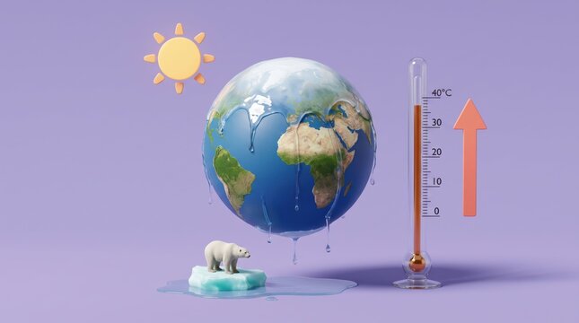 global warming concept with melting earth and polar bear