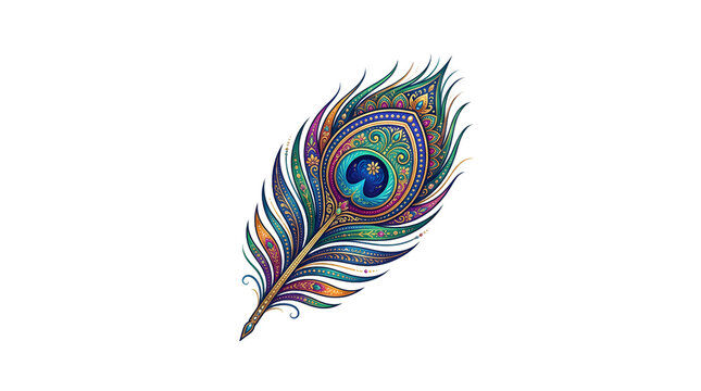 Colorful stylized peacock feather illustration on black background.