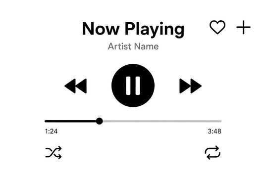 Minimalist music player interface with pause button and progress bar on white background