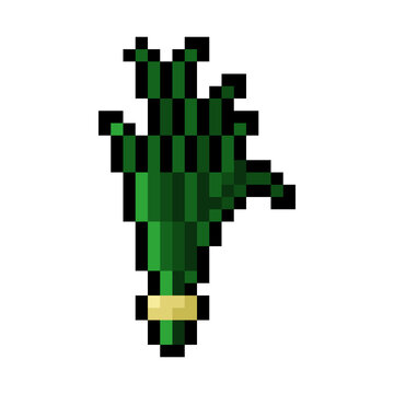 Pixel Art Fresh Green Chives Bunch Isolated Game Asset