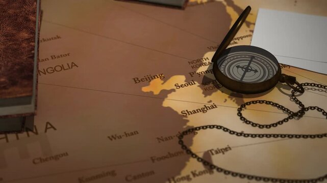 Vintage cinematic map focusing on the city of beijing