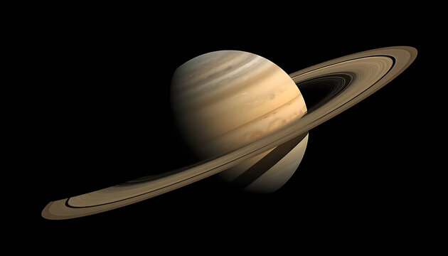 Planet saturn with large rings floating in the dark deep space of the solar system