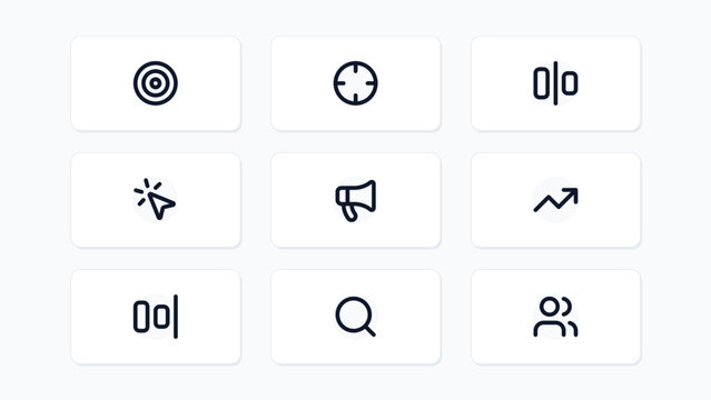 AdTech Programmatic Advertising Marketing Audience Targeting 9 Vector Icon Set Isolated Background