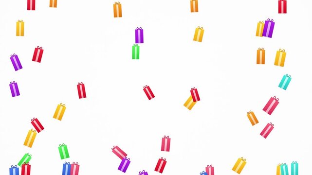 Colorful Falling Gift Boxes on White Background