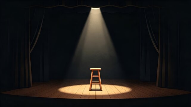 Empty Theater Stage with Single Stool Under Spotlight