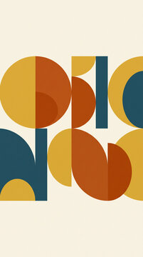 Minimalist geometric abstract art composition featuring overlapping circles and rectangles in a warm retro color palette for modern interior design and contemporary digital branding
