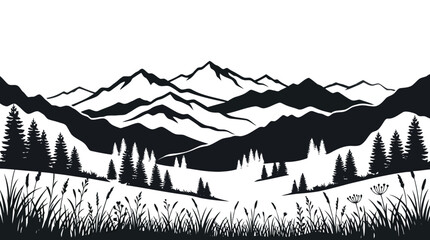 Fototapeta premium Black and white mountain landscape illustration