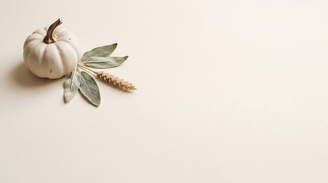 Small white pumpkin with a luna moth resting on it against a neutral background