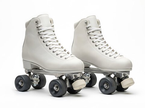 White roller skates with black wheels isolated on white background