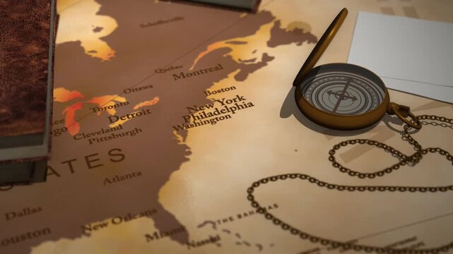 Vintage cinematic map focusing on new york philadelphia and washington