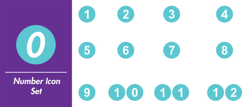 Set of round number icons from zero to twelve