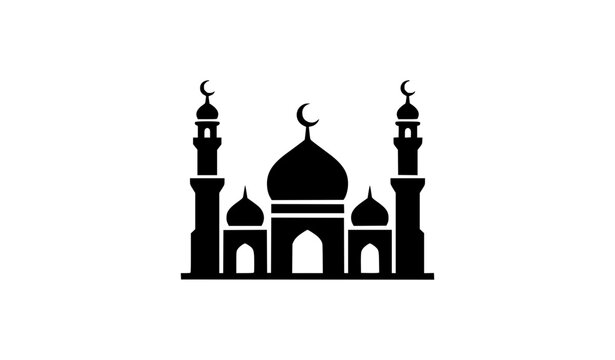 Medina Islamic holy city mosque dome black silhouette vector icon