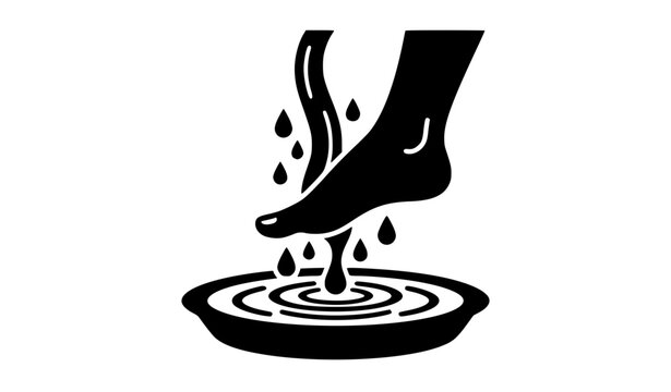 Islamic ablution foot washing black silhouette icon for Wudu purification vector