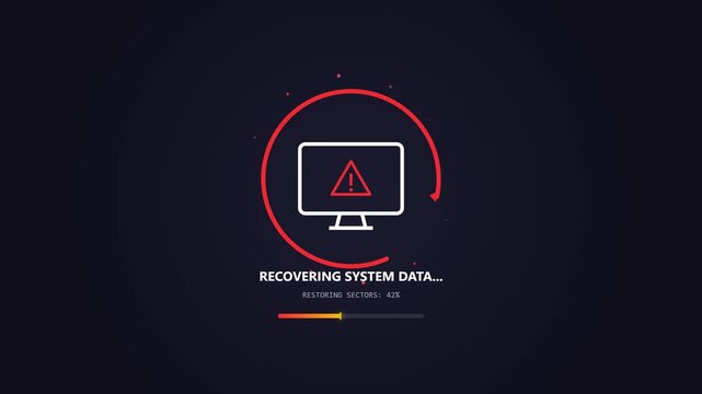 System data recovery progress screen with warning icon and 95 percent status