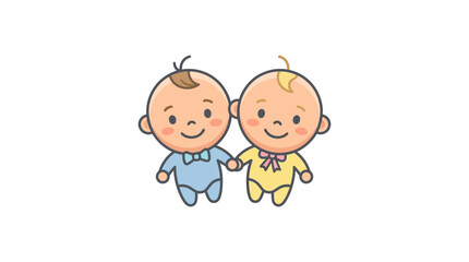 Naklejka premium Two cartoon infants holding hands together for family and childhood concept illustration