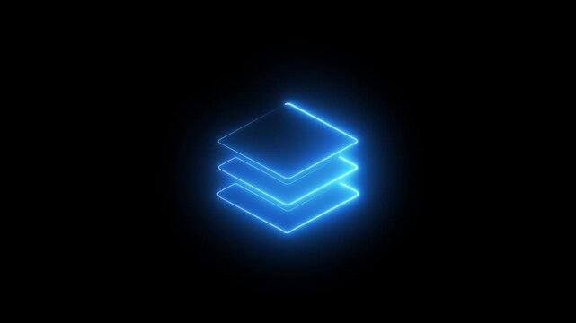 Glow neon design layers symbol for graphic software and data structure concept video