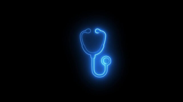 Glowing neon doctor equipment icon for healthcare and medicine concept 4k animation.
