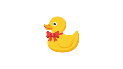 Fototapeta premium Yellow rubber duck toy with red bow tie for nursery bath time isolated on transparent background