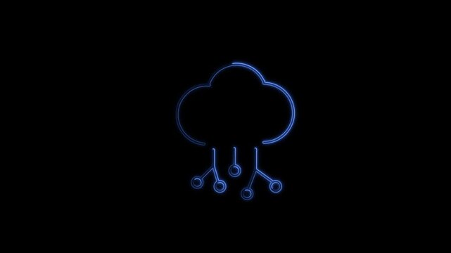 Neon Cloud Computing Icons Collection on Black Background
