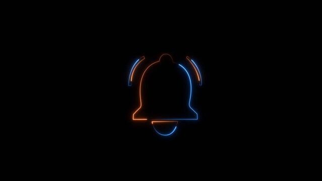 Glowing neon notification bell icon on dark