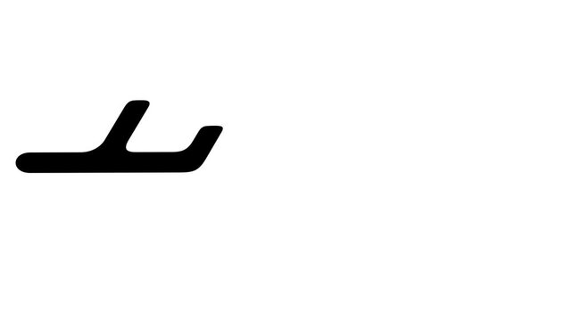 High-quality 2D motion graphics animation of a stylized modern airplane appearing and flying across the screen. Clean minimalist design element on transparent alpha channel background for corporate tr