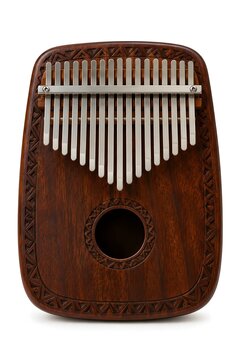Close-up of a wooden kalimba thumb piano