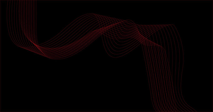 Abstract red wave lines on black background, flowing digital silk texture, elegant dark motion graphic for tech presentation