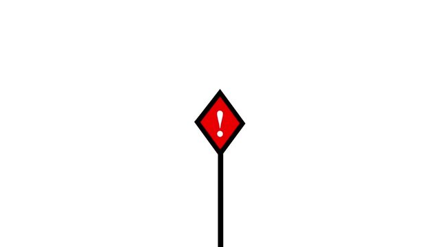 Abstract red diamond shapes on poles moving in sequence against a striped background