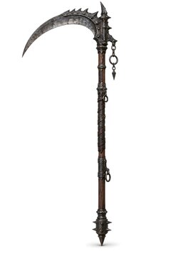 Dark ornate scythe with sharp blade and spikes