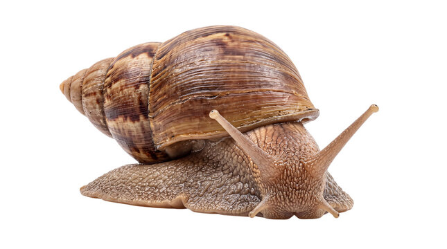 Giant african land snail with detailed shell and isolated on png transparent background